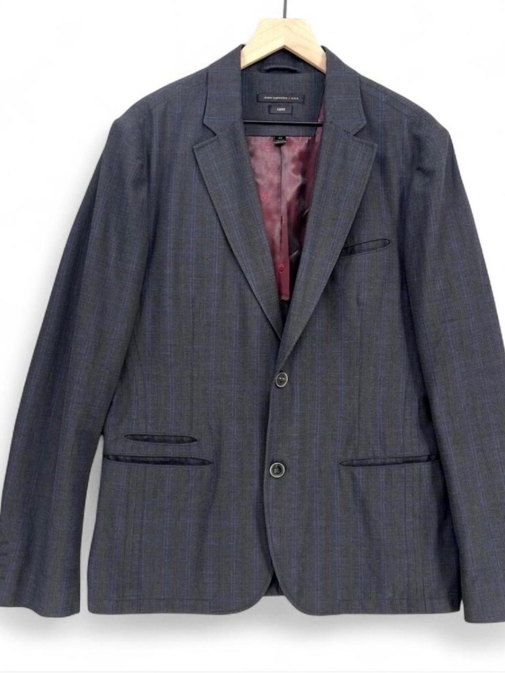 John Varvatos Charcoal Gray Blazer with Subtle Blue Pinstripes